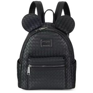 New Disney Parks Loungefly Mickey Black Woven Mini Backpack